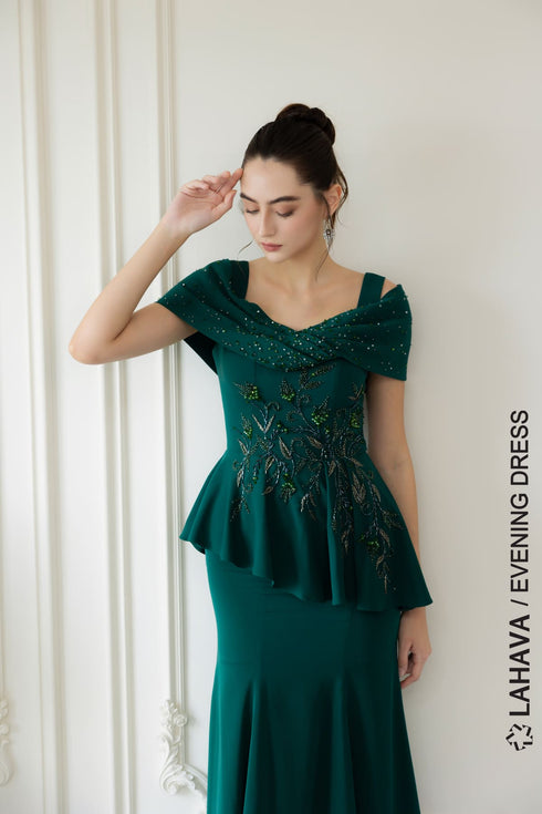 Blue mermaid peplum evening gown